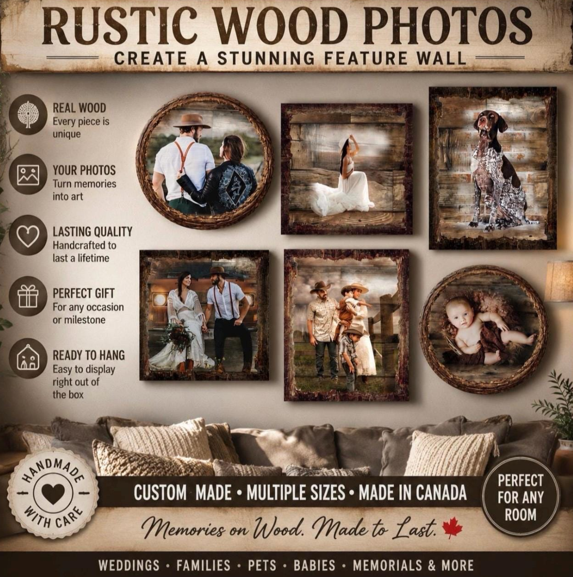 Personalized Wood Photo – Handmade in Canada | Rustic Custom Photo Wall Art
