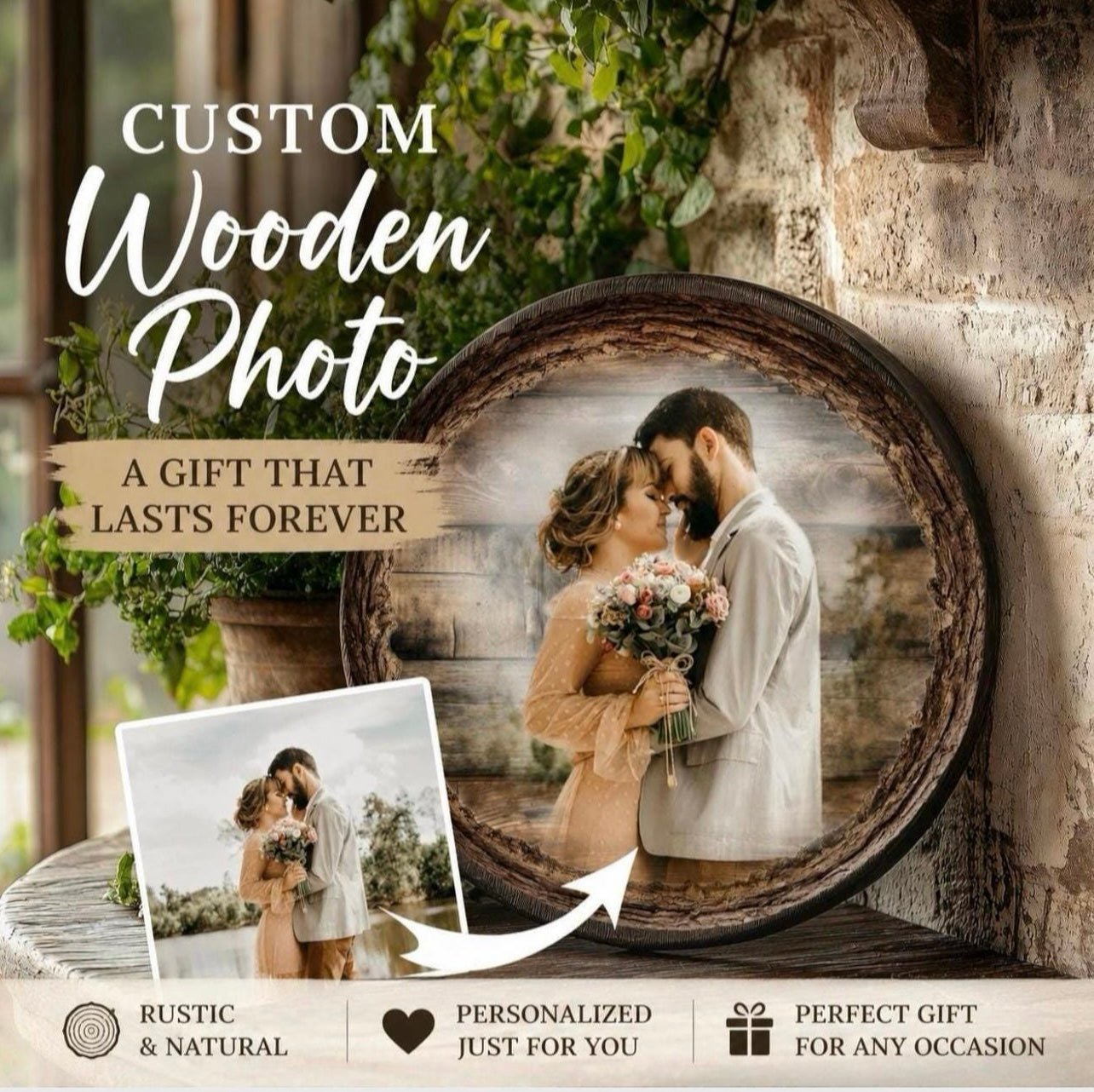 Personalized Wood Photo HOME Sign– Handmade in Canada | Rustic Custom Photo Wall Art
