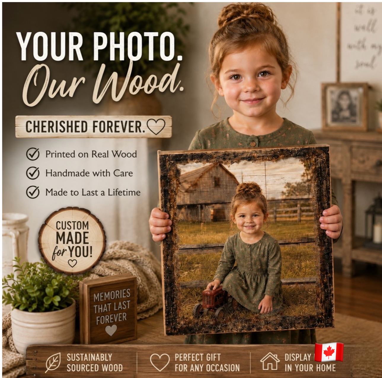Personalized Wood Photo – Handmade in Canada | Rustic Custom Photo Wall Art (Copy)